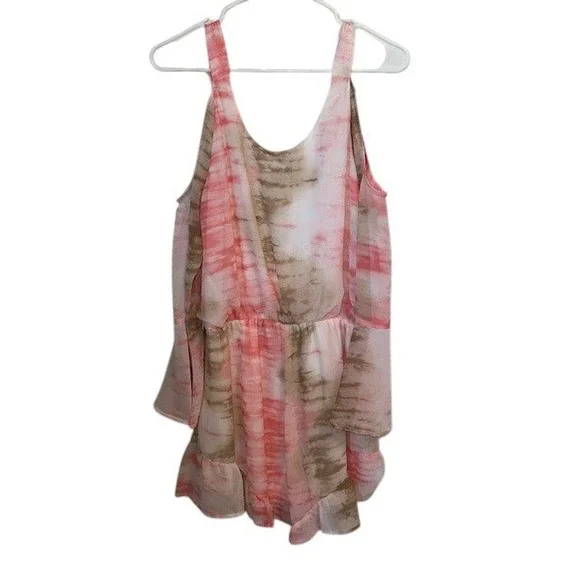 NWT‎ Andree by Unit Tie Dye Romper Cold Shoulder Bell Sleeve Ruffle Hem Sz Lg - Picture 7 of 16